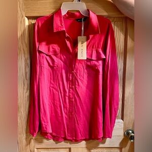 NWT Tendency All Silk Hot Pink Blouse M Barbiecore Fuchsia Lux Dopamine Dressing